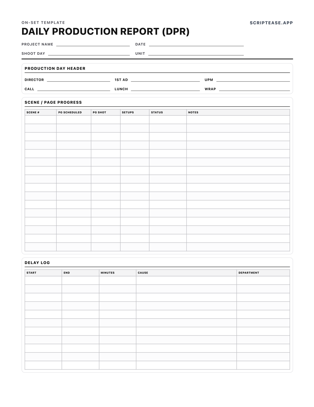 Preview of the Daily Production Report template, page 1